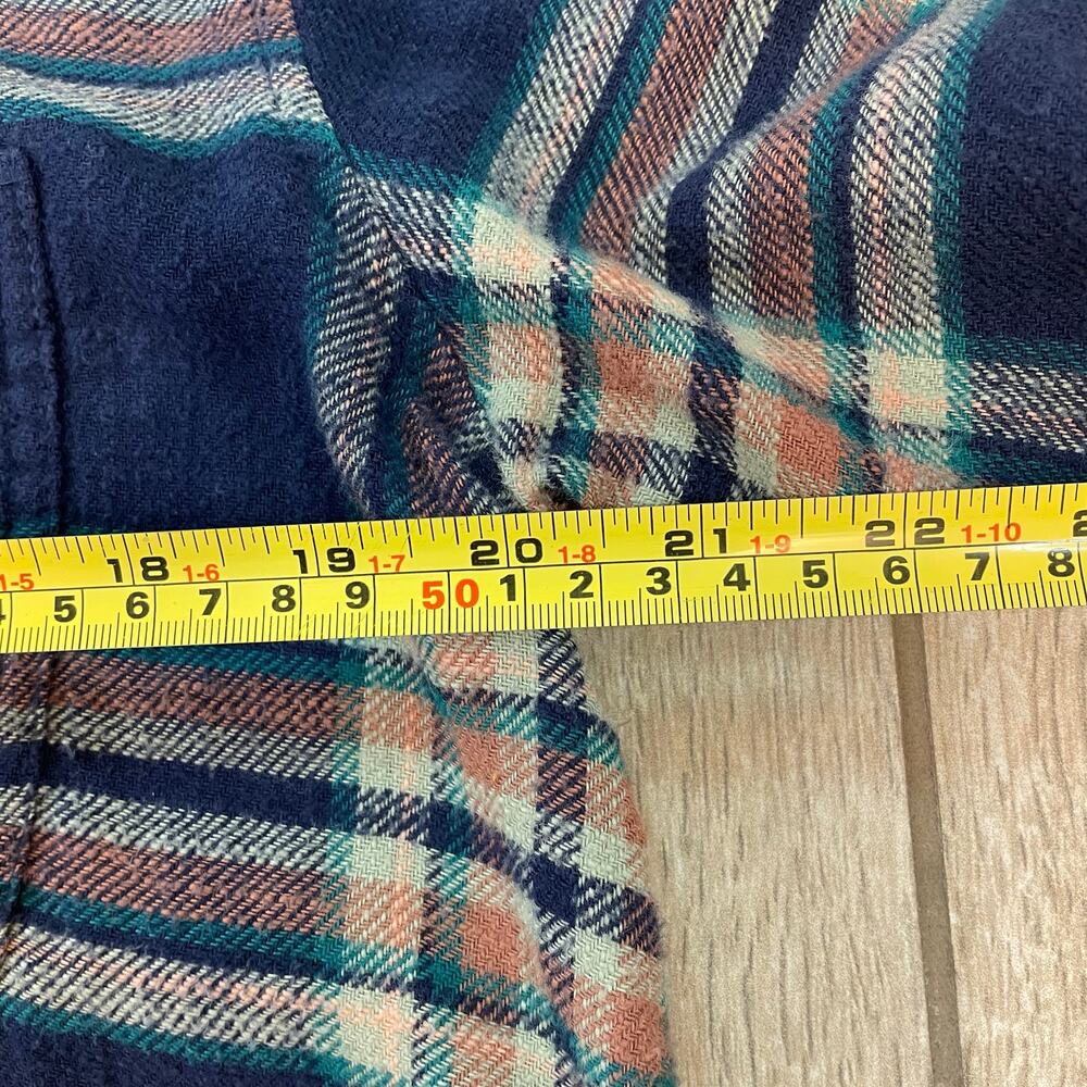 American Eagle Hooded Flannel Shirt Women’s Small Blue Green Plaid Button Front - Picture 5 of 7